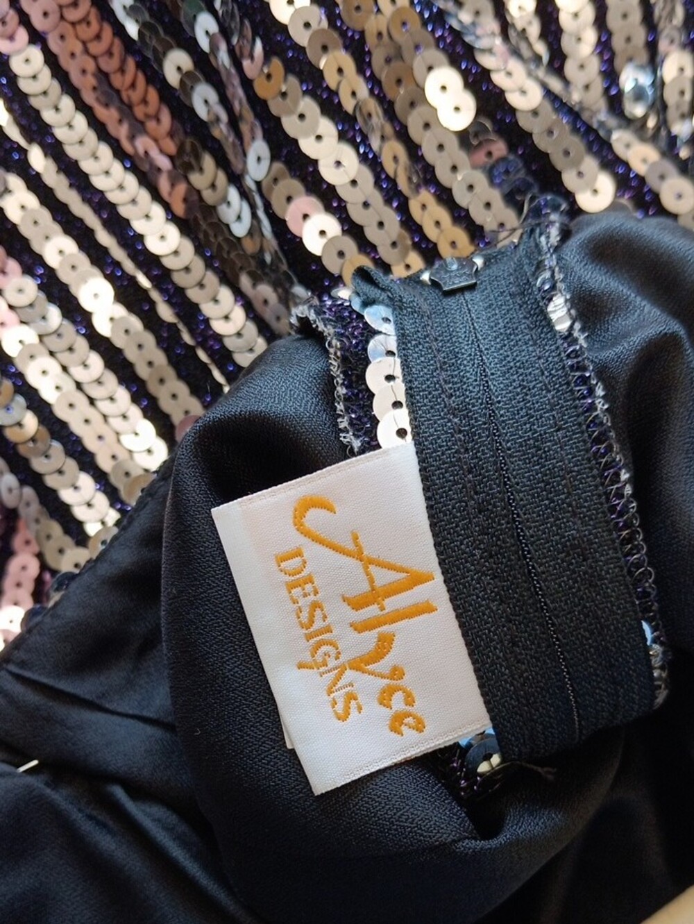 Vintage USA Made Ombre Sequin Maxi Dress with Deep V - Purple/Gold - Picture 11 of 15